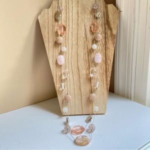 New York & Company two strand station necklace with acrylic beads in silvertone